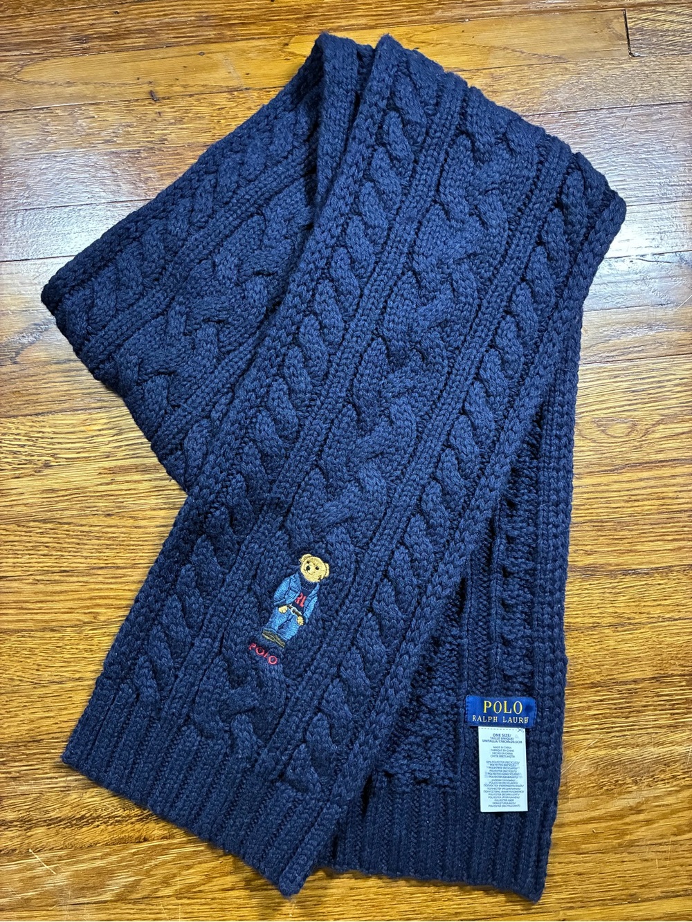 Polo by Ralph Lauren Navy Cable-Knit Bear Scarf